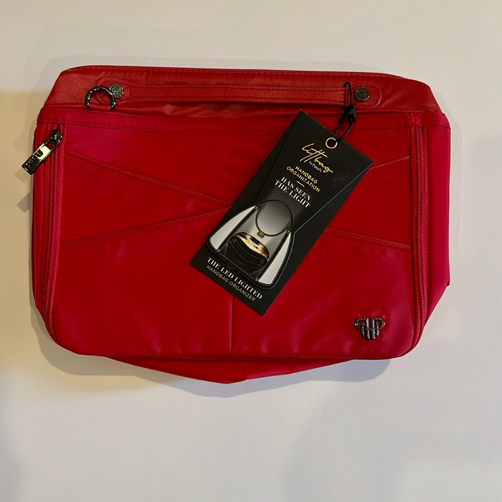 Littbag by PurseN. Handbag organizer with LED light. Color red.